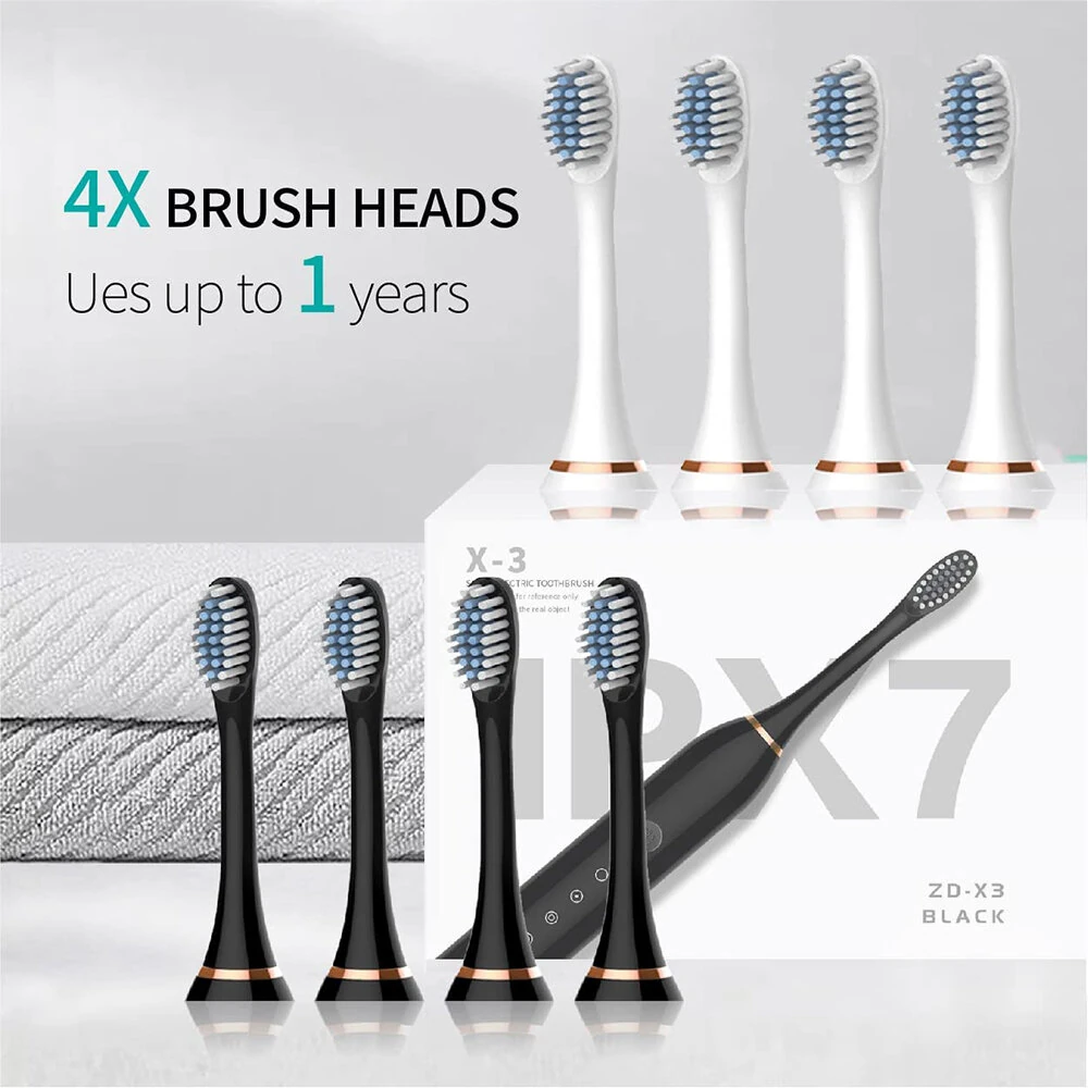 (image for) Ultrasonic Electric Toothbrush USB Charging Toothbrush for Adults Children Soft Bristles Portable Waterproof Brush Kit with 4 Brush Heads